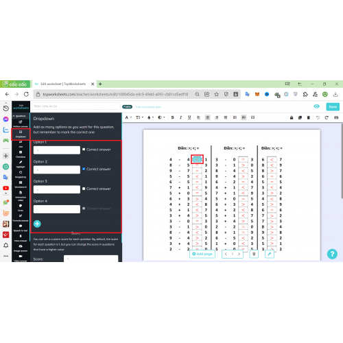 2.3. Câu lệnh Dropdown (Chọn đáp án đúng từ danh sách)